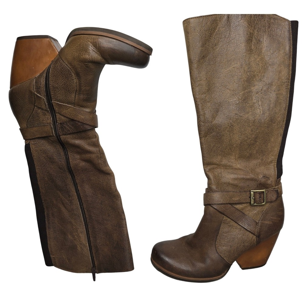 Korks by Kork-Ease Natali Brown Leather Tall Boots Moto Buckle Womens 8